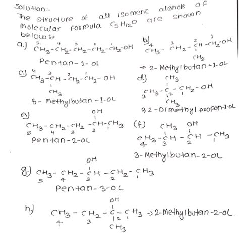 Draw The Structure Of All Isomeric Alcohols Of Molecular Formula C 5H