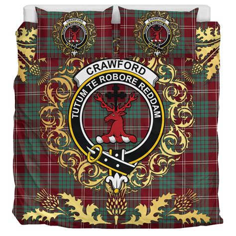 Crawford Modern Tartan Crest Bedding Set Golden Thistle Style Scotsprint