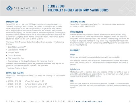 All Weather Architectural Aluminum, Catalogs, Series 7000 Thermally