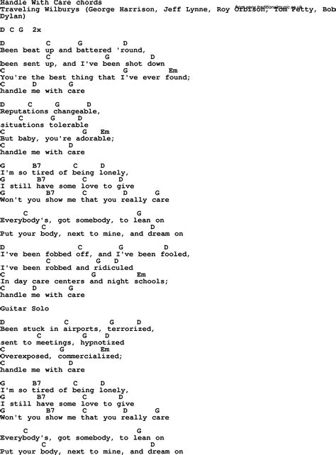 Song Lyrics With Guitar Chords For Handle With Care Guitar Chords And