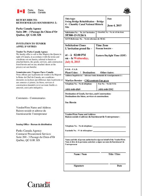 Fillable Online Title Sujet Date Return Bids To Retourner Les