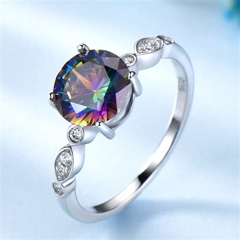 Round Genuine Rainbow Fire Mystic Topaz 925 Sterling Silver China