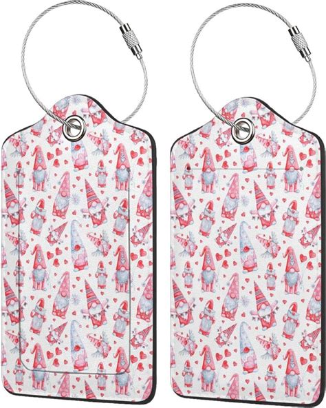 JAYUN Valentines Day Watercolor Gnomes PU Leather Luggage Tags For