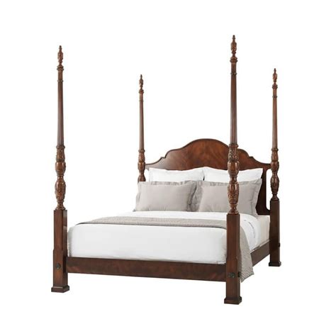 Craftique Mahogany Chippendale Queen Size Rice Carved Four Poster