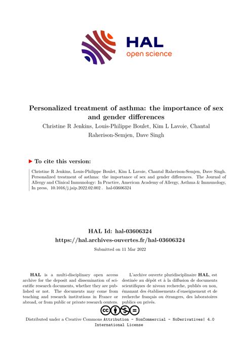 PDF Personalized Treatment Of Asthma The Importance Of Sex And Gender Differences