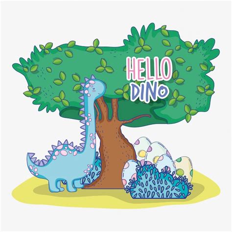 Premium Vector | Cute brontosaurus with dino eggs and tree