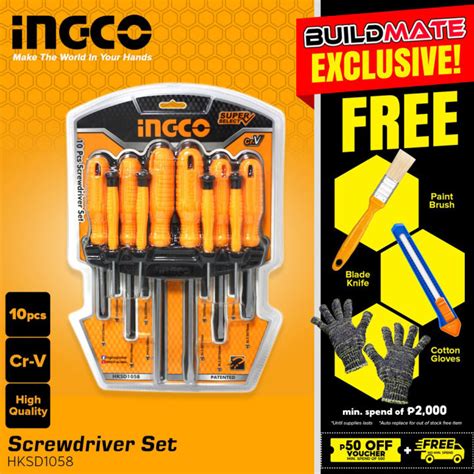 BUILDMATE Ingco Screwdriver Set 4PCS 10PCS Flat Philip Round Shank