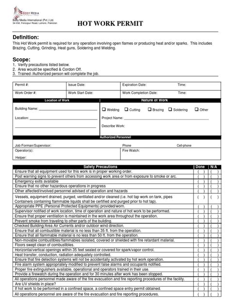 Hot Work Permit Pdf Fires Soldering