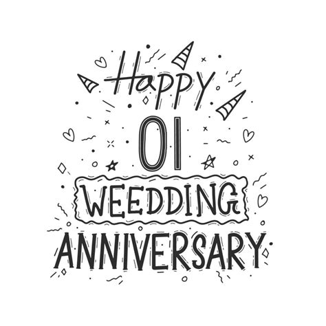 1 Years Anniversary Celebration Hand Drawing Typography Design Happy