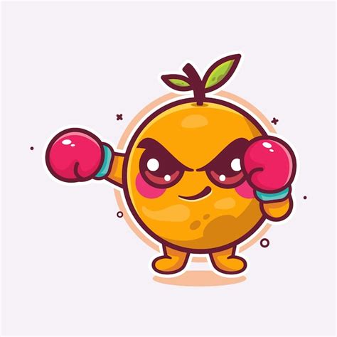 Kawaii Fruto De Naranja Personaje Mascota Jugando Boxeo Deporte Aislado