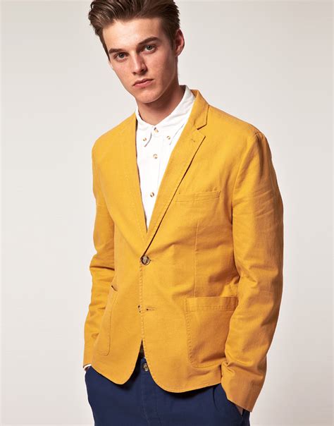 Lyst Asos Asos Slim Fit Blazer In Mustard In Yellow For Men