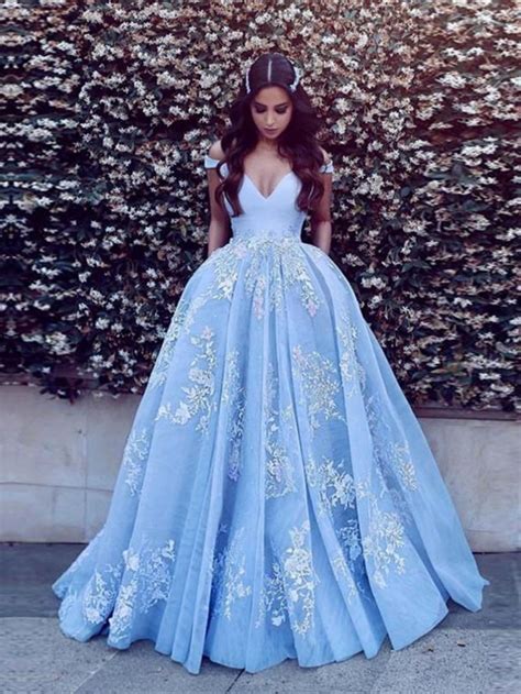 Off The Shoulder Light Blue Tulle Princess A Line Long Prom Evening