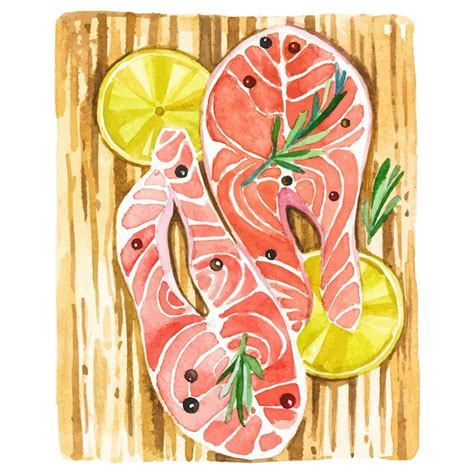 Premium Vector Watercolor Painted Salmon Fillet Hand Drawn Fresh