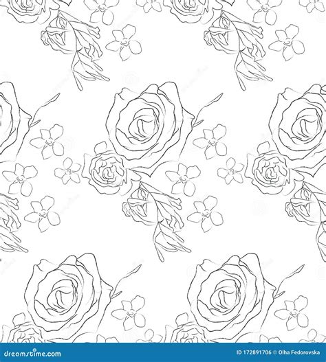 Vector Line Drawing Floral Seamless Pattern Stock Vector - Illustration ...