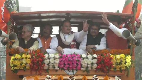 Bjp Chief Jp Nadda Holds Roadshow In West Tripura Ahead Of Assembly