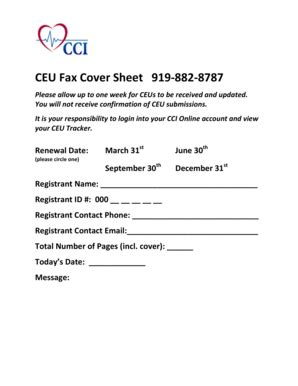 Fillable Online Cci Online Ceu Fax Cover Sheet Please Allow