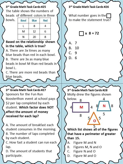 3rd Grade Tx Staar Math 1 40 Card Collection Task Cards W