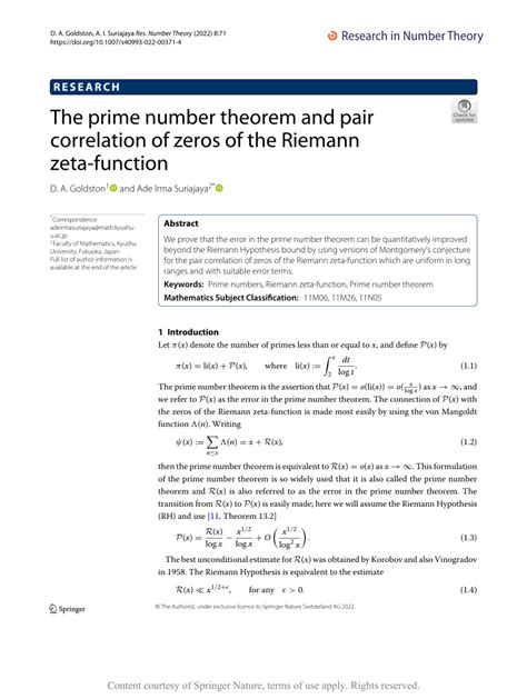 The Prime Number Theorem And Pair Correlation Of Zeros Of The Riemann Zeta Function Request Pdf