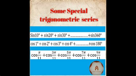 Summation Of Trigonometric Series Sine And Cosine Series Youtube