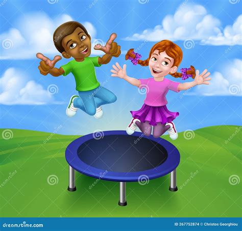 Les Enfants Sautant Sur Un Trampoline Caricaturale Rond Illustration De