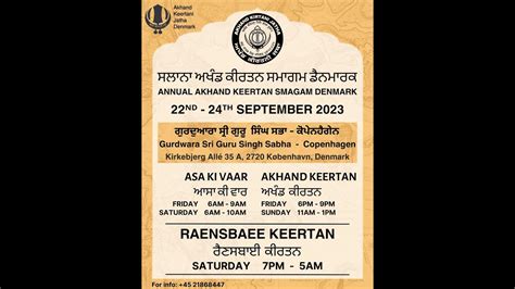 Live Annual Akhand Keertan Smagam Denmark 2023 Friday EVE AKJ Org