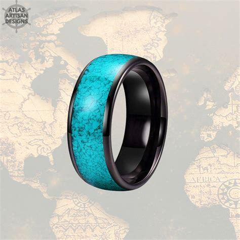 Turquoise Ring Mens Wedding Band Tungsten Ring Black Turquoise Etsy