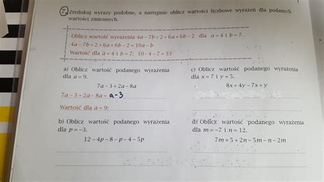 Zredukuj Wyrwzy Podobne A Nastepnie Oblicz Wartosci Liczbowe Wyrazen