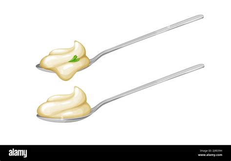 Spoons With Mayonnaise Sauce Side Viewvector Illustration In Realistic