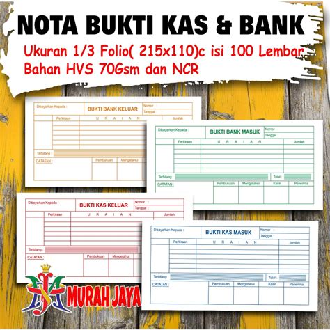 Jual NOTA BUKTI KAS MASUK BUKTI KAS KELUAR BUKTI BANK MASUK BUKTI