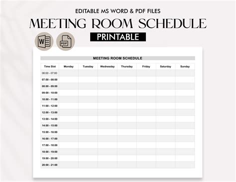Meeting Room Schedule Template Weekly Room Booking Planner Editable
