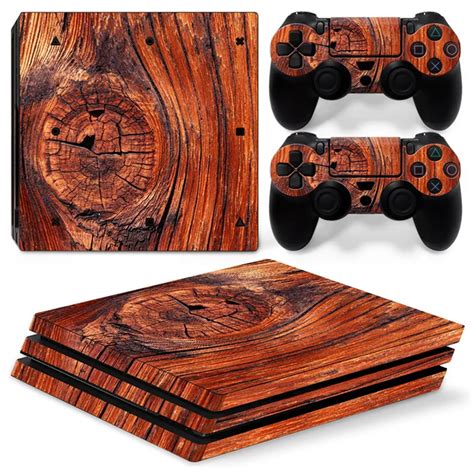 Wood Design For Ps4 Pro Console And Controllers Stickers For Ps4 Pro