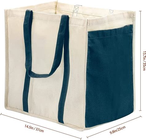 Anleo Heavy Duty Reusable Cotton Canvas Grocery Tote Bags with Side ...