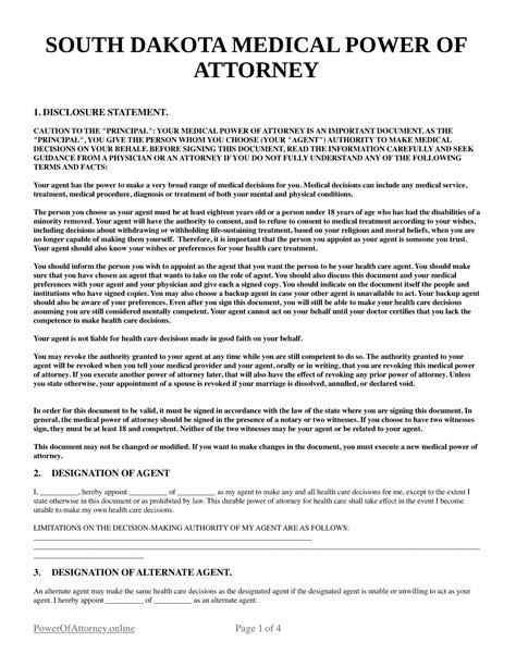 Free South Dakota (SD) Medical Power of Attorney Forms & Templates | PDF