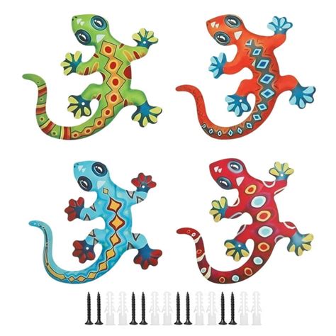 Jokapy Metal Gecko Wall Decor 9 Hanging Outdoor Fence Metal Wall Art
