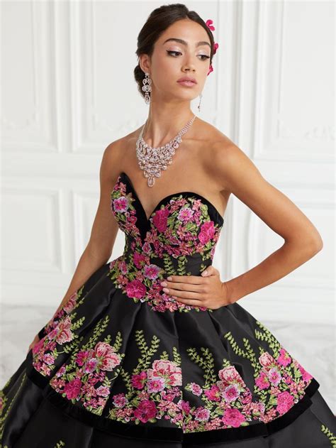 Strapless Floral Embroidered Quinceanera Dress By House Of Wu 26952