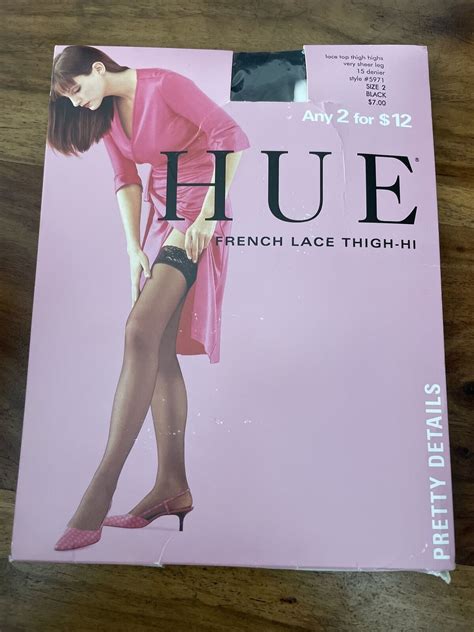 New Vintage Hue French Lace Top Thigh Hi Stockings Sz 1 Black 5971 15