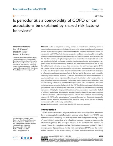 Is Periodontitis A Comorbidity Of COPD Or Can Associations Be Explained