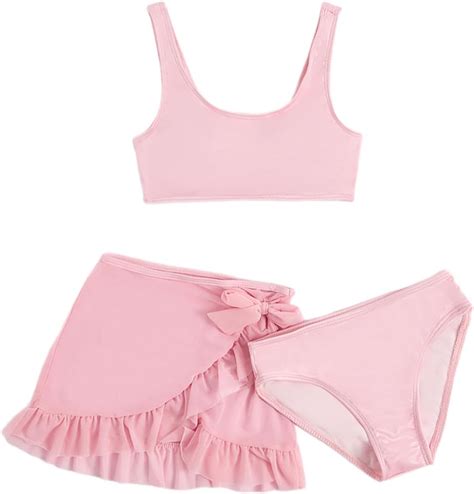 Amazon SOLY HUX Girl S 3 Piece Swimsuits Cute Bikini Bathing Suit With Cover Up Skirt Solid