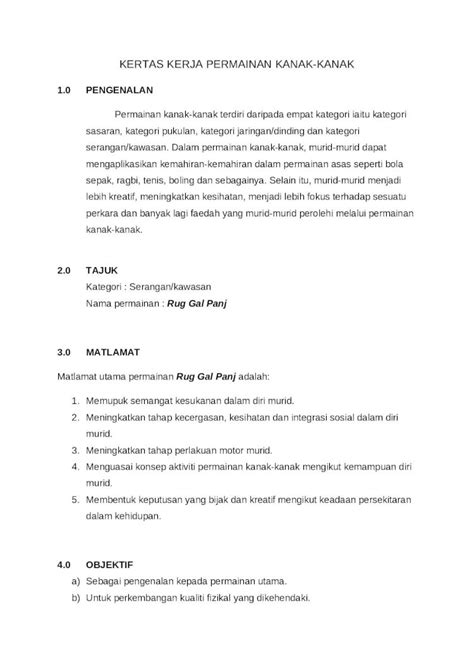 Docx Kertas Kerja Permainan Kanak Dokumen Tips