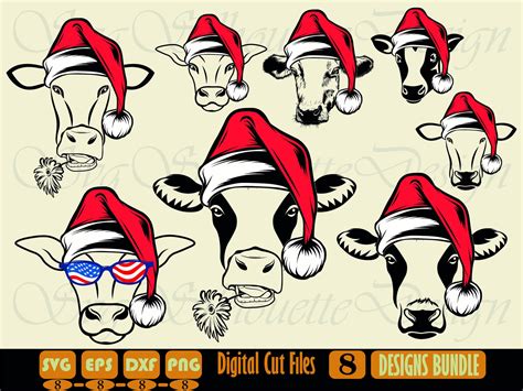 Christmas Cow Svg Cow Santa Hat Svg File Cow With Hat Svg Etsy