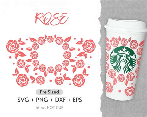 16oz Rose Hot Cup Svg Full Wrap Hot Cup Svg Roses Svg Flower Svg Rose Hot Cup Svg Pre Sized