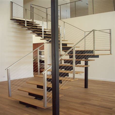 Single Stringer Straight Steel Wood Staircase Cast Iron Stairs For