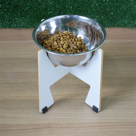 Comedouro Elevado Pet Gato Cachorro Mdf Torre Grande Inox Madeccor Pet