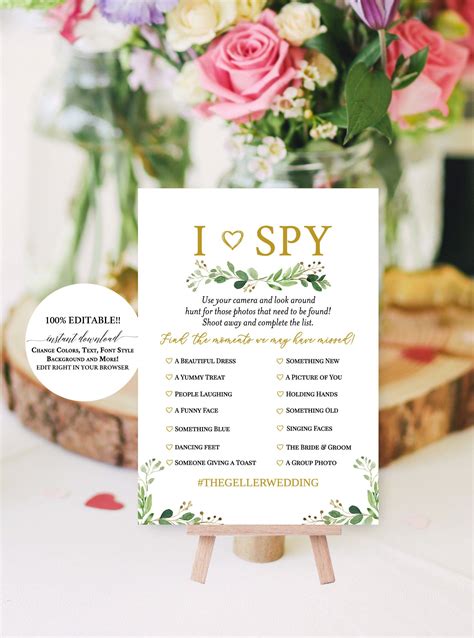 I Spy Wedding Game I Spy Printable Sign I Spy Wedding Game Editable