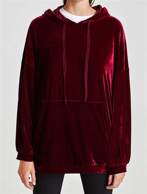 Unisex Oversized Burgundy Velvet Hoodie Pullover Premium Quality In