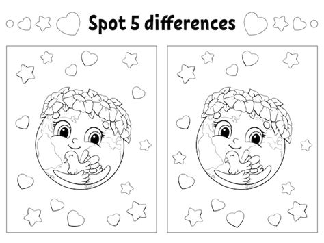 Encuentra cinco diferencias página para colorear para niños hoja de