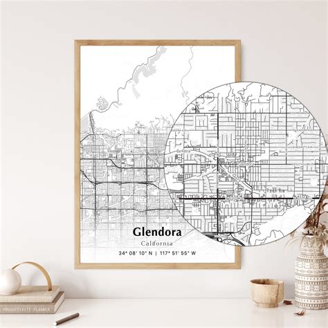 Glendora City Map Print, Glendora California Map Poster, USA City ...