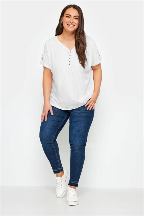 Yours Curve Plus Size White Henley T Shirt Yours Clothing