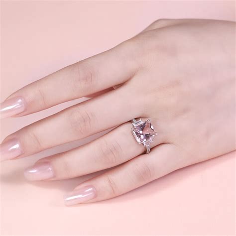 Jeulia Emerald Cut Synthetic Morganite Sterling Silver Ring Jeulia