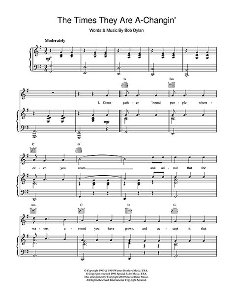 Download Bob Dylan "The Times They Are A-Changin'" Sheet Music for ...